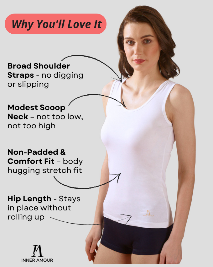 White & Maroon Cotton Sleeveless Camisole Tank Top For Women with Broad Straps & Hip Length Fit (Pack of 2)