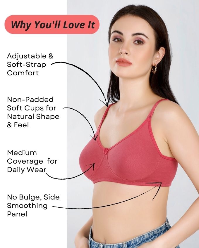 Maroon Women’s Everyday Cotton Bra – Non-Padded, Wire-Free, Breathable & Comfortable Fit