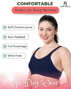 Navy Blue Women Minimizer Bra – Full Coverage Cotton Bra, Wire-Free & Non-Padded Everyday Support