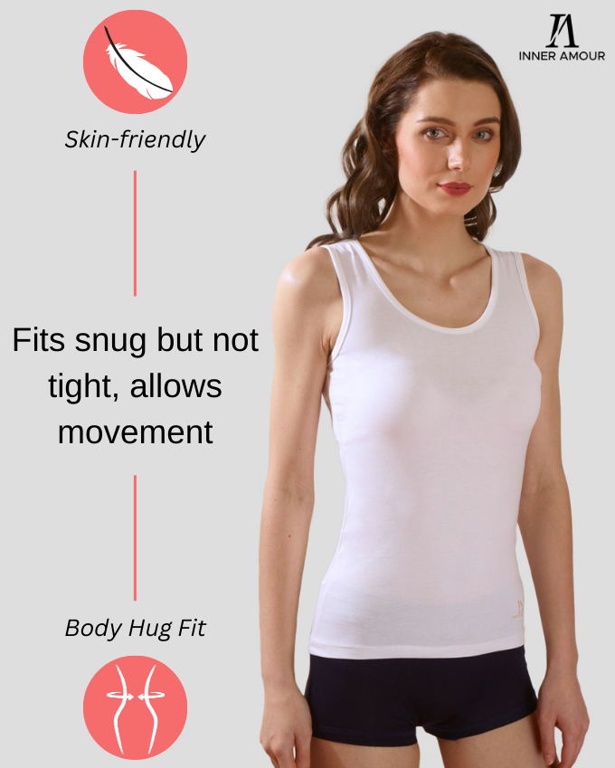 White & Maroon Cotton Sleeveless Camisole Tank Top For Women with Broad Straps & Hip Length Fit (Pack of 2)