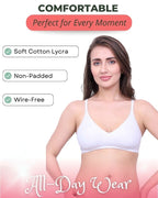 White Cotton Bra for Women | Non-Padded, Wireless, Full Coverage | Daily Wear Comfort Bra