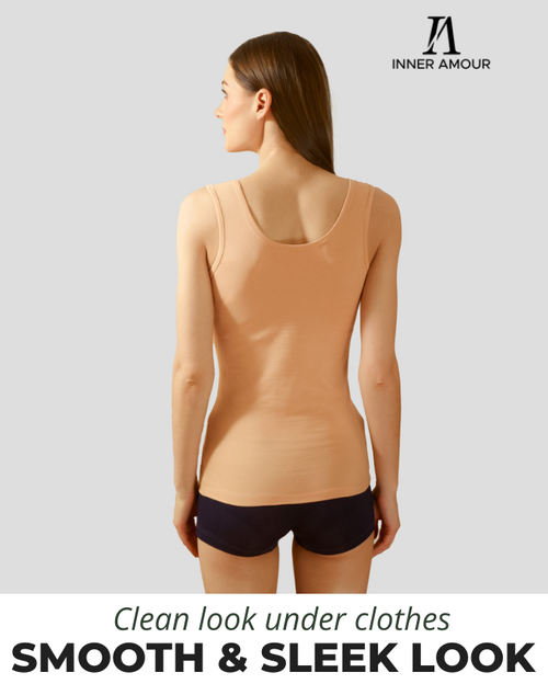 Beige & Grey Cotton Sleeveless Camisole Tank Top For Women with Broad Straps & Hip Length Fit (Pack of 2)