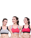 Color Block Sports Bra for Women | Non-Padded, Moisture-Wicking, Full Coverage Activewear Bra (Pack of 3)