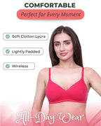 Pink Lightly Padded Bra for Women - Lightly Padded, Wireless Cotton Bra for Daily Wear