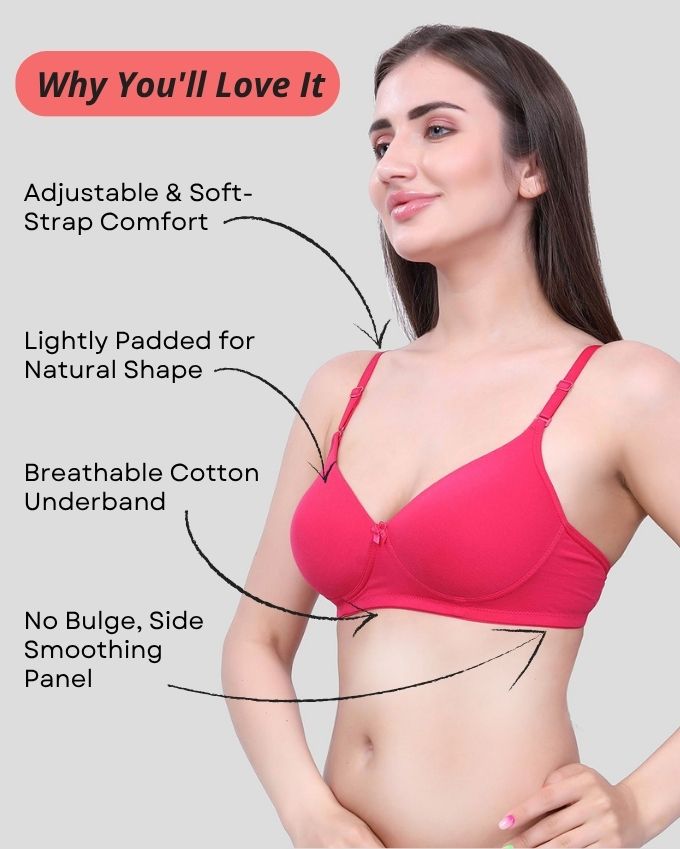 Beige & Pink Lightly Padded Bra for Women - Wireless Cotton Bra for Daily Wear (Pack of 2)