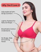Beige, Blue, Pink Lightly Padded Bra for Women - Wireless Cotton Bra for Daily Wear (Pack of 3)