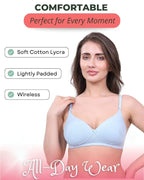 Black & Blue Lightly Padded Bra for Women - Wireless Cotton Bra for Daily Wear (Pack of 2)