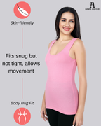 Pink & Beige Cotton Sleeveless Camisole Tank Top For Women with Broad Straps & Hip Length Fit (Pack of 2)