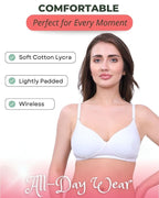 White & Beige Lightly Padded Bra for Women - Lightly Padded, Wireless Cotton Bra for Daily Wear (Pack of 2)