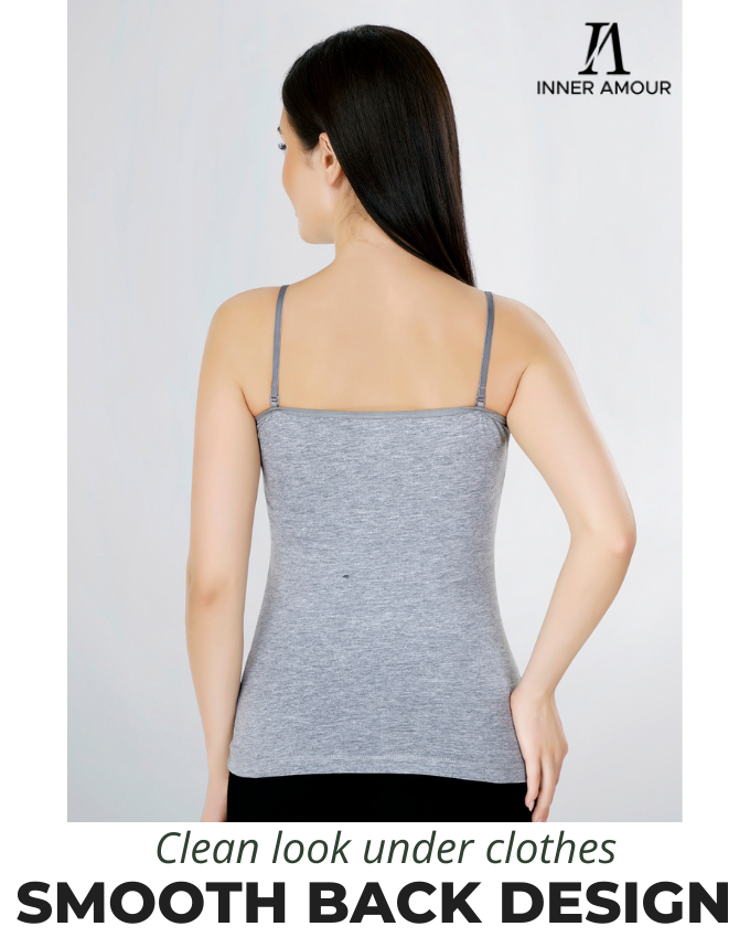 Grey Camisole for Women | Soft Cotton Stretch with Transparent Adjustable Straps