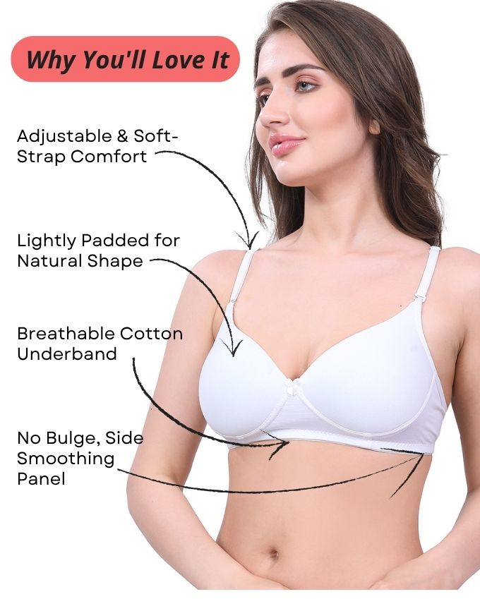 White & Beige Lightly Padded Bra for Women - Lightly Padded, Wireless Cotton Bra for Daily Wear (Pack of 2)