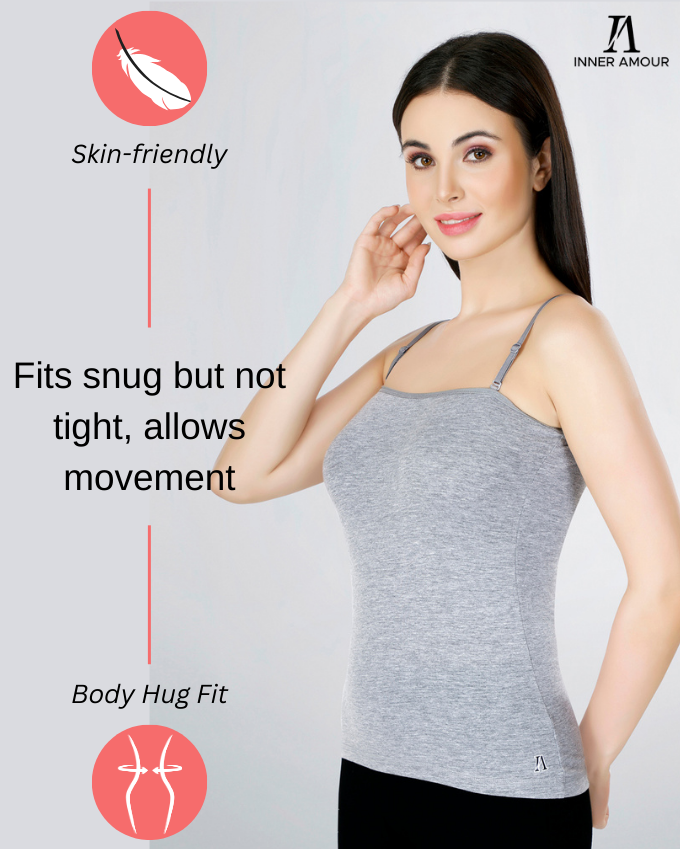 Grey Camisole for Women | Soft Cotton Stretch with Transparent Adjustable Straps