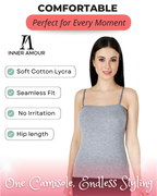 Grey Camisole for Women | Soft Cotton Stretch with Transparent Adjustable Straps