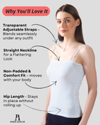 White Camisole for Women | Soft Cotton Stretch with Transparent Adjustable Straps