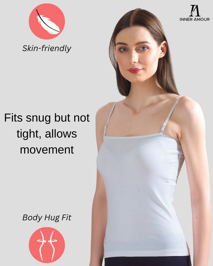 White Camisole for Women | Soft Cotton Stretch with Transparent Adjustable Straps