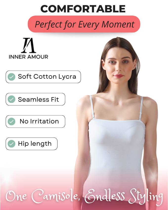 White Camisole for Women | Soft Cotton Stretch with Transparent Adjustable Straps