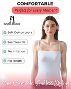 White Camisole for Women | Soft Cotton Stretch with Transparent Adjustable Straps