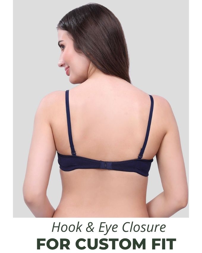 Navy Blue, Blue, Pink Lightly Padded Bra for Women - Wireless Cotton Bra for Daily Wear (Pack of 3)