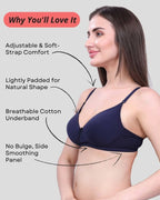Navy Blue Lightly Padded Bra for Women - Lightly Padded, Wireless Cotton Bra for Daily Wear