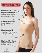 Beige Camisole for Women | Soft Cotton Stretch with Transparent Adjustable Straps