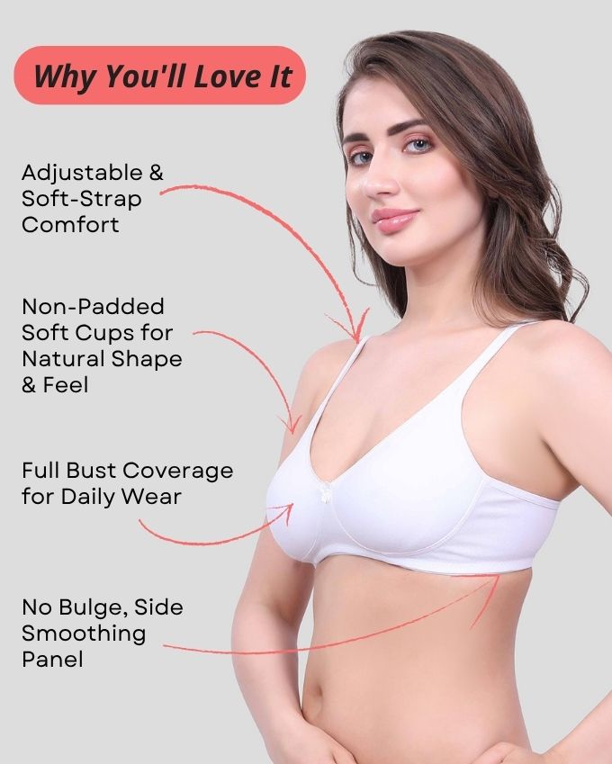 White, Beige, Red Cotton Bra for Women | Non-Padded, Wireless, Full Coverage Daily Wear Bra (Pack of 3)