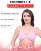 Pink Cotton Bra for Women | Non-Padded, Wireless, Full Coverage | Daily Wear Comfort Bra