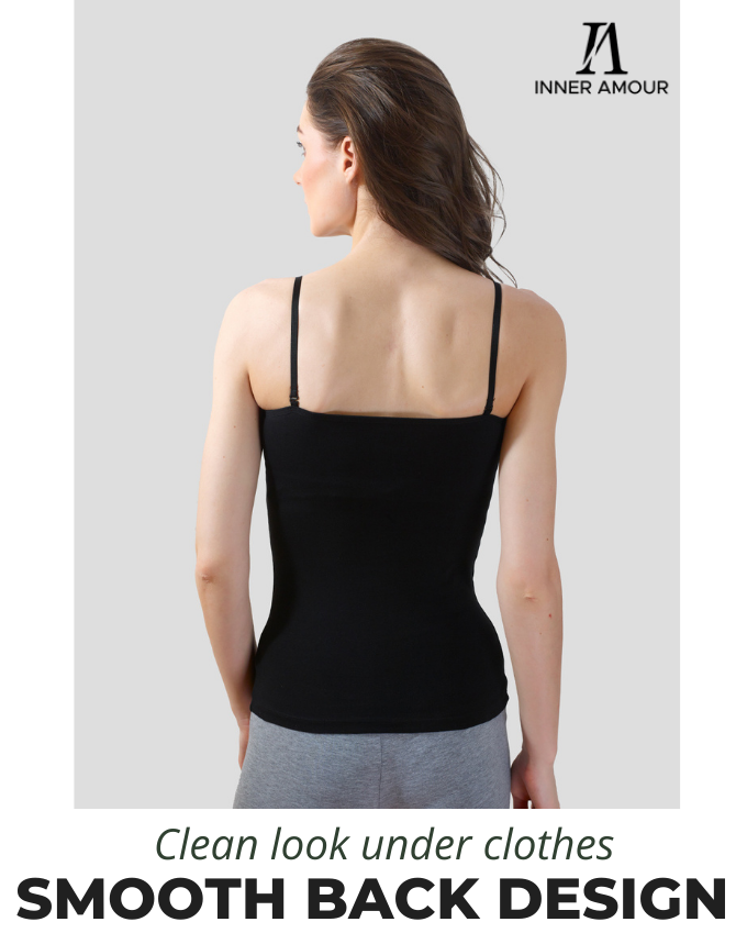 Black Camisole for Women | Soft Cotton Stretch with Transparent Adjustable Straps
