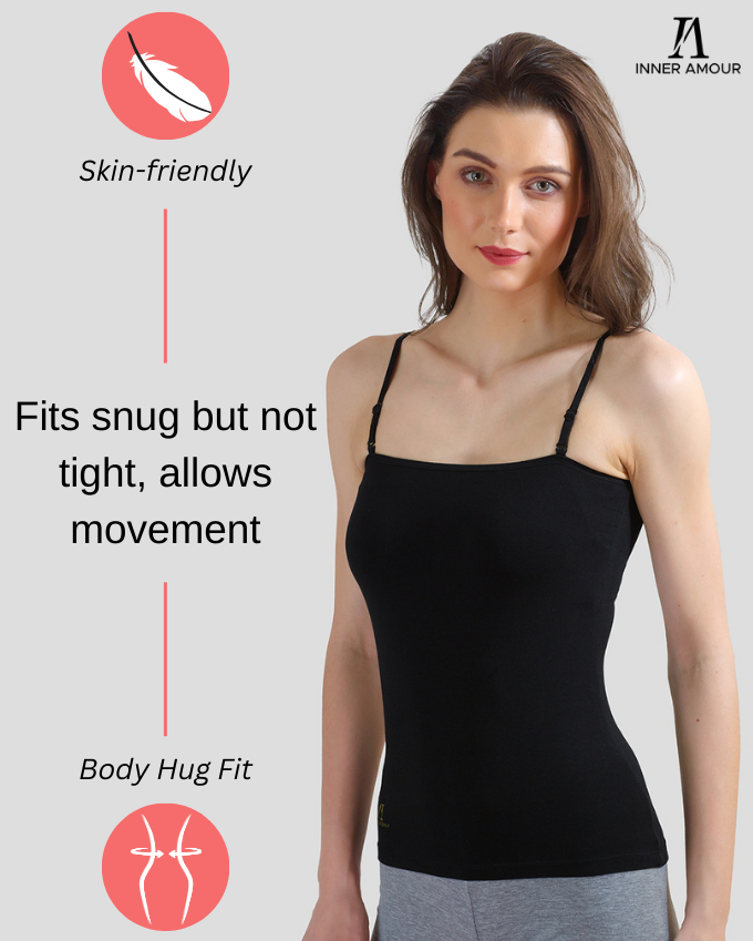 Black Camisole for Women | Soft Cotton Stretch with Transparent Adjustable Straps