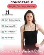 Black Camisole for Women | Soft Cotton Stretch with Transparent Adjustable Straps