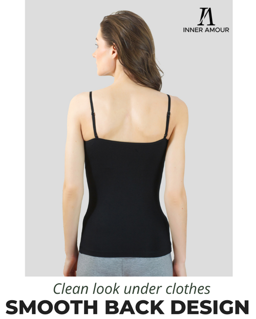 Black & Beige Cotton Camisole Slip for Women  | Soft Stretch, Comfort Fit with Adjustable Straps (Pack of 2)