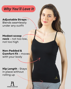 Black & Beige Cotton Camisole Slip for Women  | Soft Stretch, Comfort Fit with Adjustable Straps (Pack of 2)