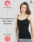 Black & Beige Cotton Camisole Slip for Women  | Soft Stretch, Comfort Fit with Adjustable Straps (Pack of 2)