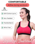 Black & Pink Sports Bra for Women | Non-Padded, Moisture-Wicking, Full Coverage Activewear Bra