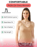 Beige Cotton Camisole Top for Women - Soft Stretch Fit with Fixed Straps & Scoop Neck
