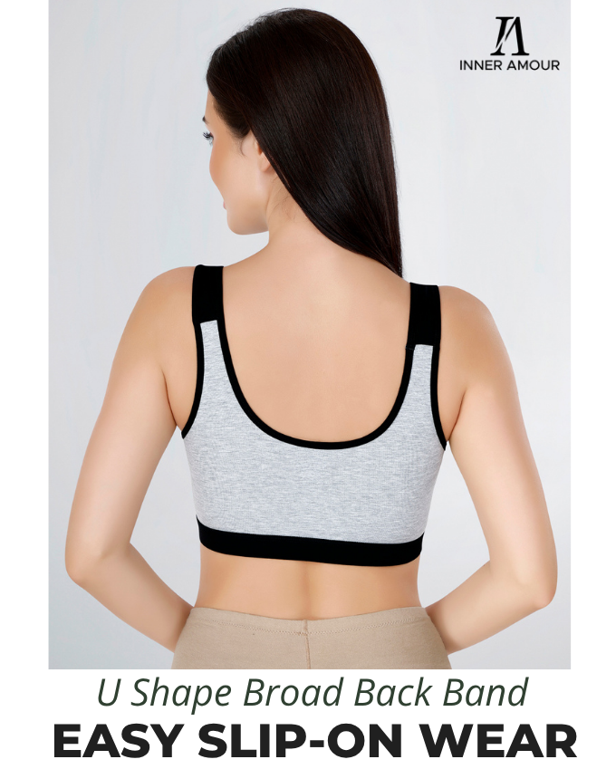 Black & Grey Cotton Sleep-On Bra For Women  | Non-Padded, Wire-Free, Stretch Fit | Home, Sleep & Casual Wear