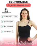 Black Cotton Camisole Slip for Women  | Soft Stretch, Comfort Fit with Adjustable Straps
