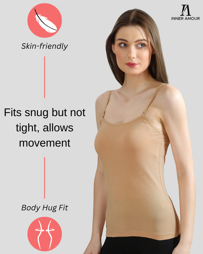 Beige Cotton Camisole Slip for Women  | Soft Stretch, Comfort Fit with Adjustable Straps