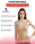 Beige Cotton Camisole Slip for Women  | Soft Stretch, Comfort Fit with Adjustable Straps