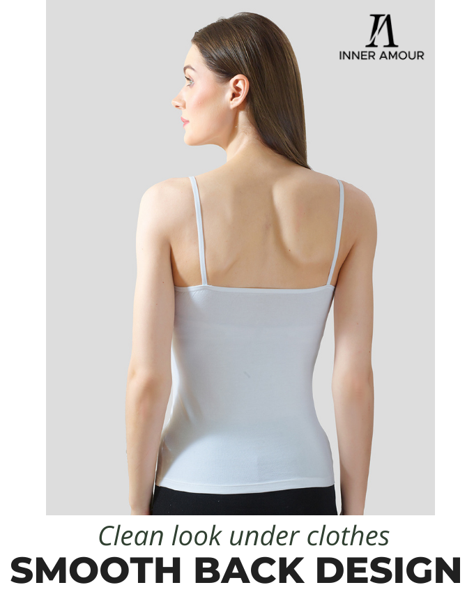White Cotton Camisole Slip for Women  | Soft Stretch, Comfort Fit with Adjustable Straps