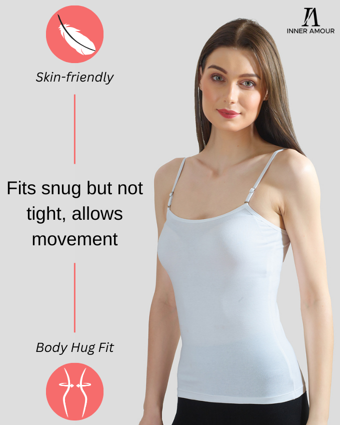 White & Beige Cotton Camisole Slip for Women  | Soft Stretch, Comfort Fit with Adjustable Straps (Pack of 2)