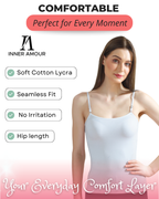 White Cotton Camisole Slip for Women  | Soft Stretch, Comfort Fit with Adjustable Straps