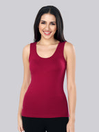 Women’s Maroon Cotton Sleeveless Camisole Tank Top with Broad Straps & Hip Length Fit