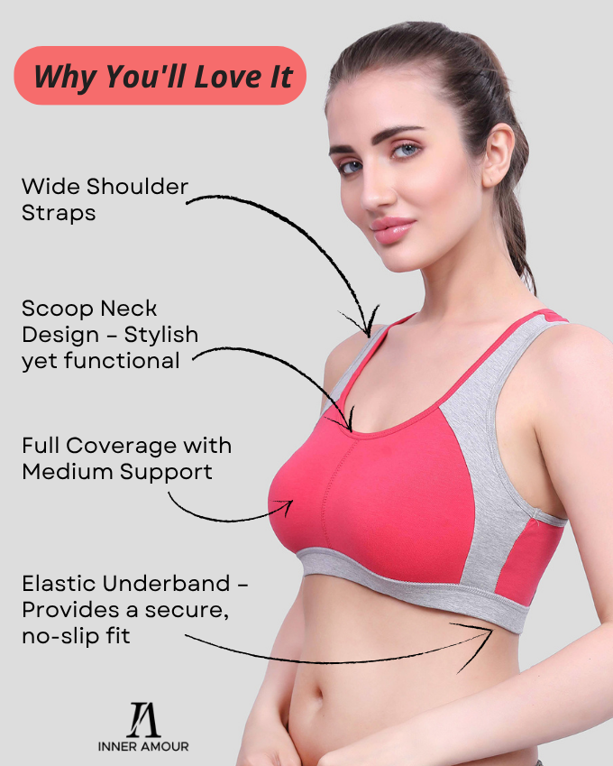 Carrot & Grey Sports Bra for Women | Non-Padded, Moisture-Wicking, Full Coverage Activewear Bra