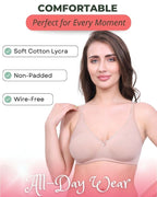 Beige Cotton Bra for Women | Non-Padded, Wireless, Full Coverage | Daily Wear Comfort Bra