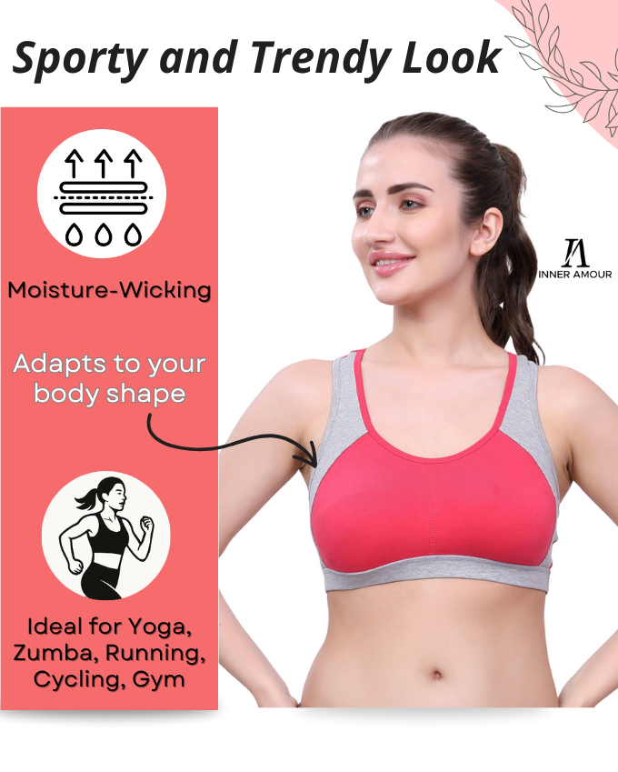 Carrot & Grey Sports Bra for Women | Non-Padded, Moisture-Wicking, Full Coverage Activewear Bra
