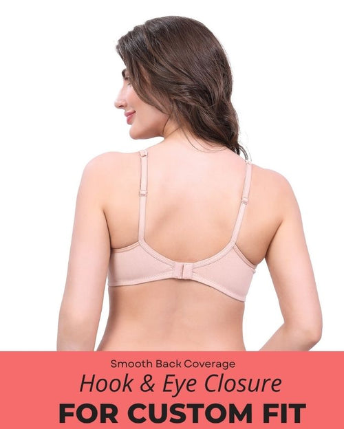 Beige & Pink Cotton Bra for Women | Non-Padded, Wireless, Full Coverage Daily Wear Bra (Pack of 2)