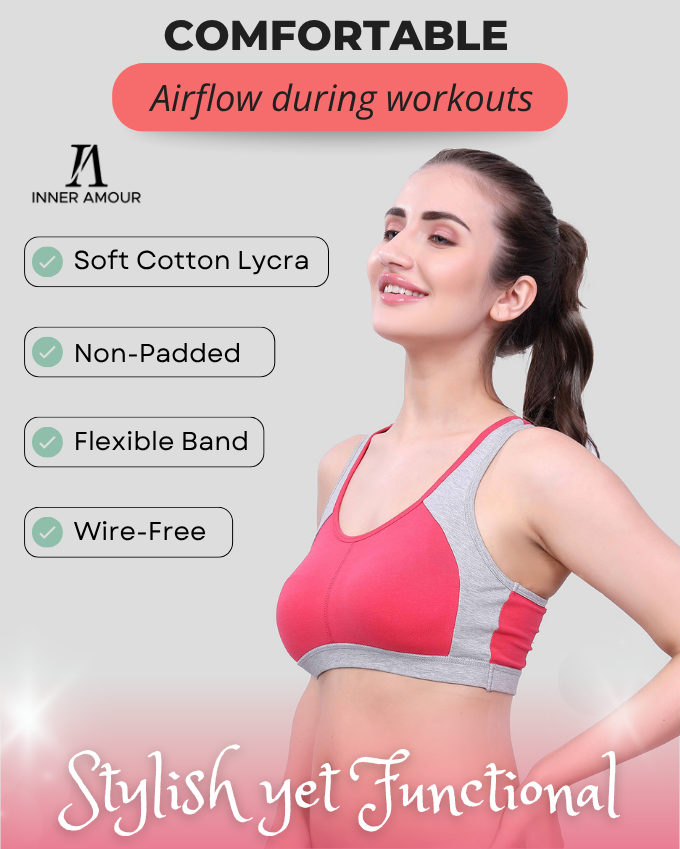 Carrot & Grey Sports Bra for Women | Non-Padded, Moisture-Wicking, Full Coverage Activewear Bra