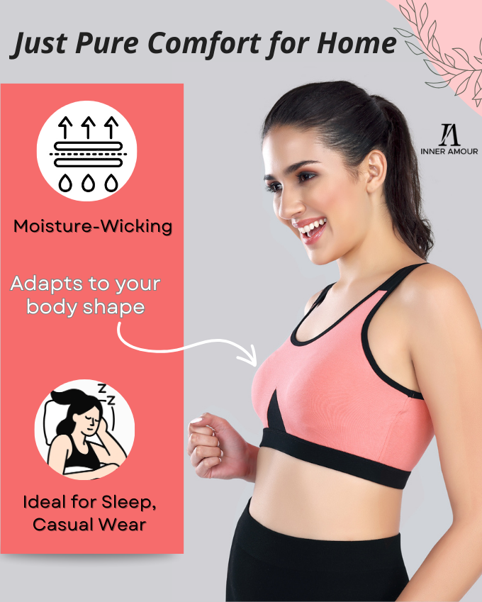 Black & Carrot Cotton Sleep-On Bra For Women  | Non-Padded, Wire-Free, Stretch Fit | Home, Sleep & Casual Wear