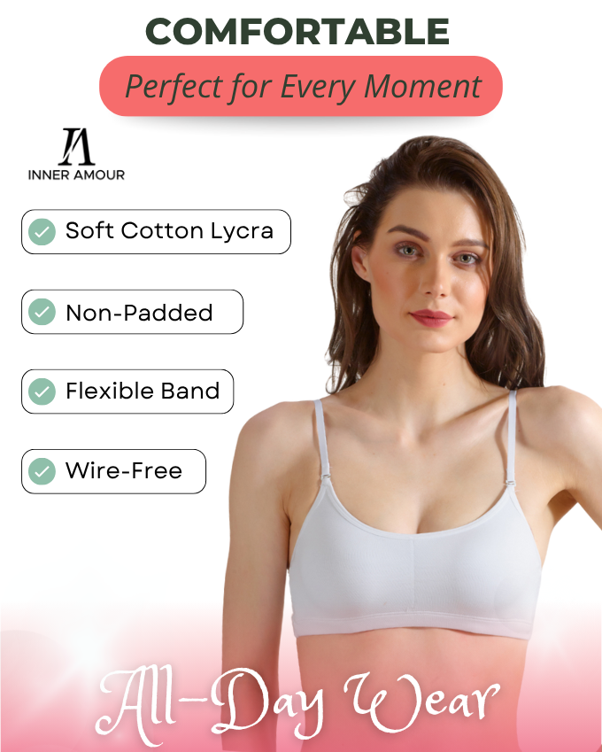 White Slip-On Daily Wear Bra for Women – Full Coverage, Non-Padded, Everyday Comfort