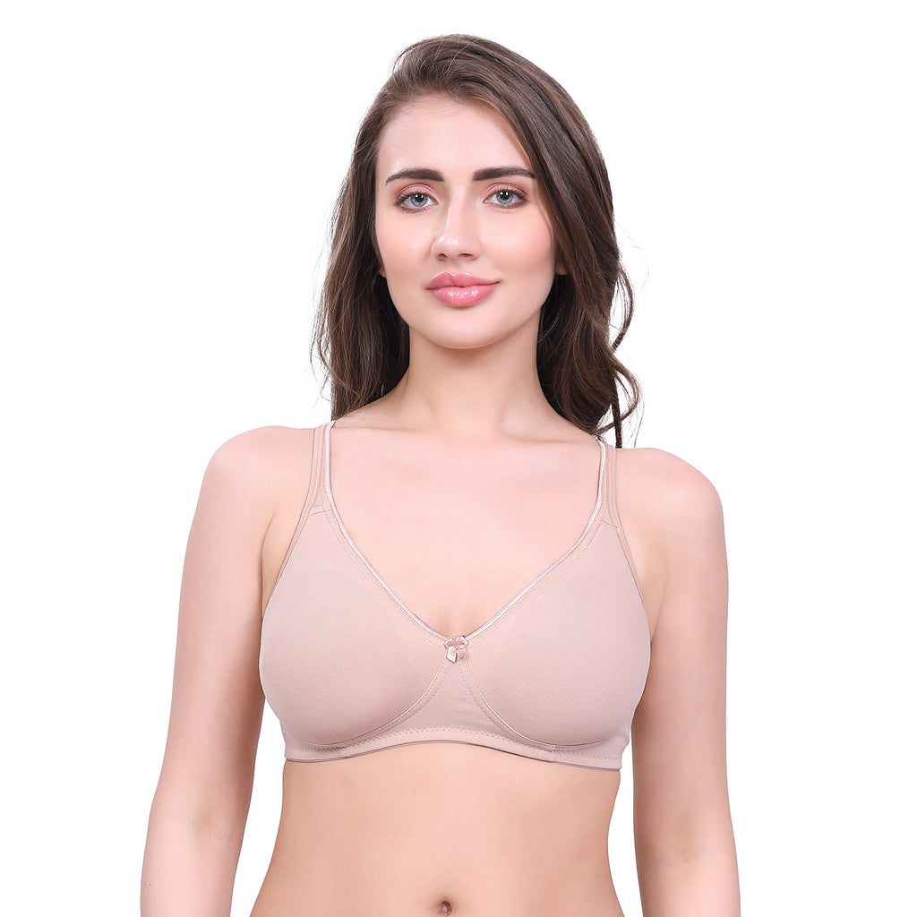 Beige Cotton Bra for Women | Non-Padded, Wireless, Full Coverage | Daily Wear Comfort Bra